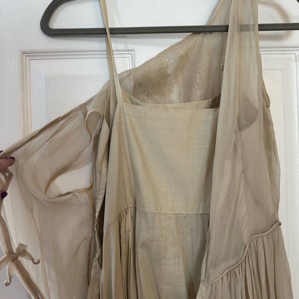 VTG Tulle and Lace Beige Midi Dress With Slip Size 4 - Picture 8 of 13